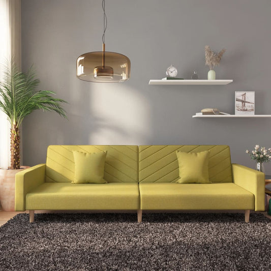 Canapé lit 2 places avec 2 coussins tissu vert