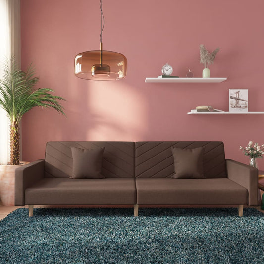 Canapé lit 2 places avec 2 coussins tissu taupe