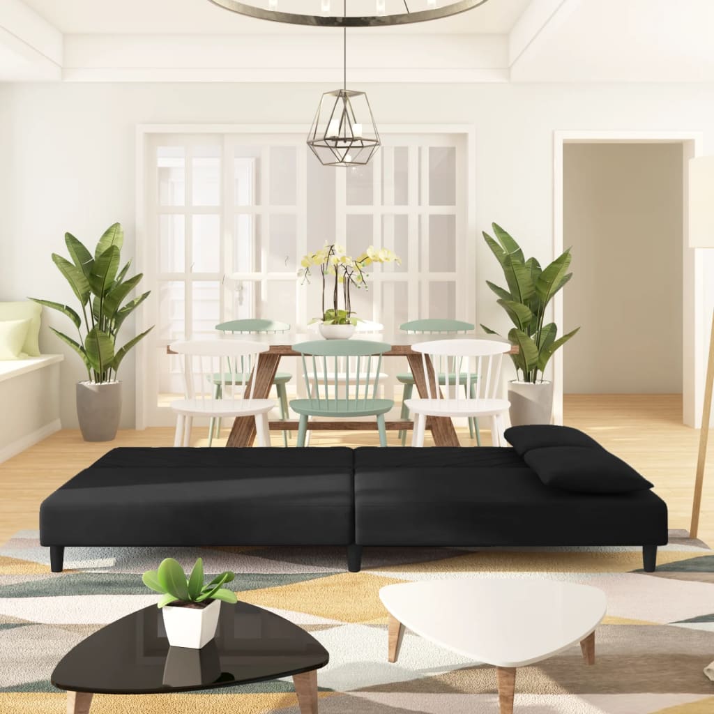 Sofa Bed 2-Seater with 2 Pillows Black Velvet