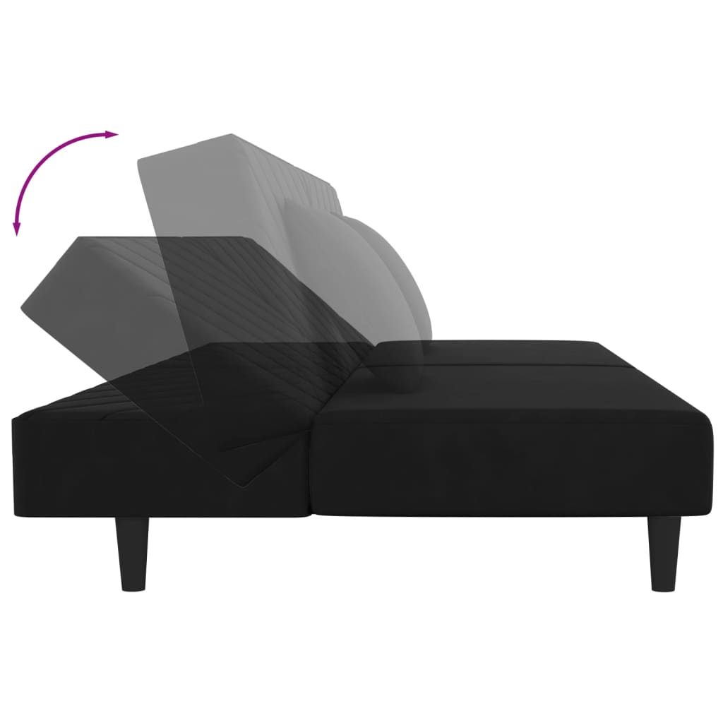 Sofa Bed 2-Seater with 2 Pillows Black Velvet