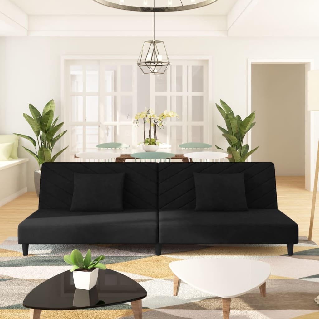 Sofa Bed 2-Seater with 2 Pillows Black Velvet