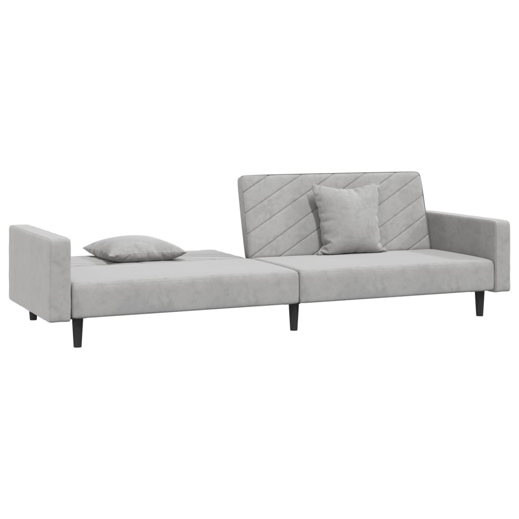 Canapé lit 2 places avec 2 coussins en velours gris clair
