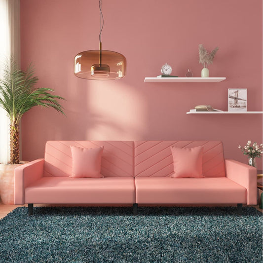 Canapé lit 2 places avec 2 oreillers velours rose