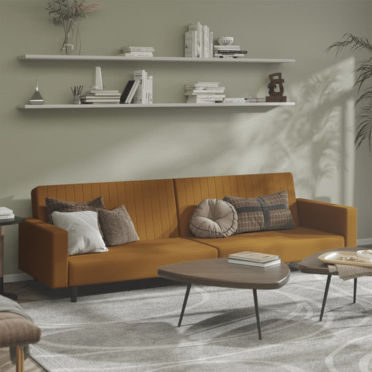 Sofa Bed 2-Seater Brown Velvet