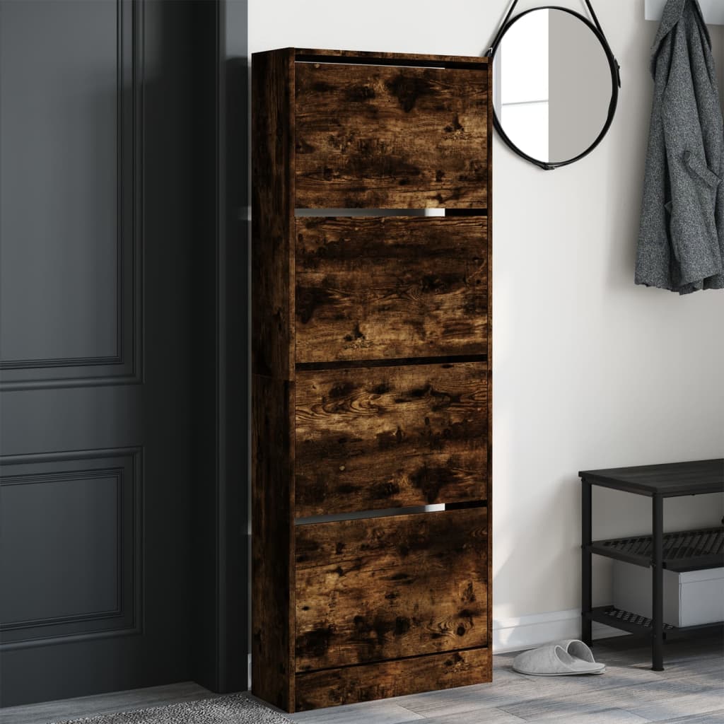 Shoe Cabinet Smoked Oak 60x21x163.5 cm Wood Material