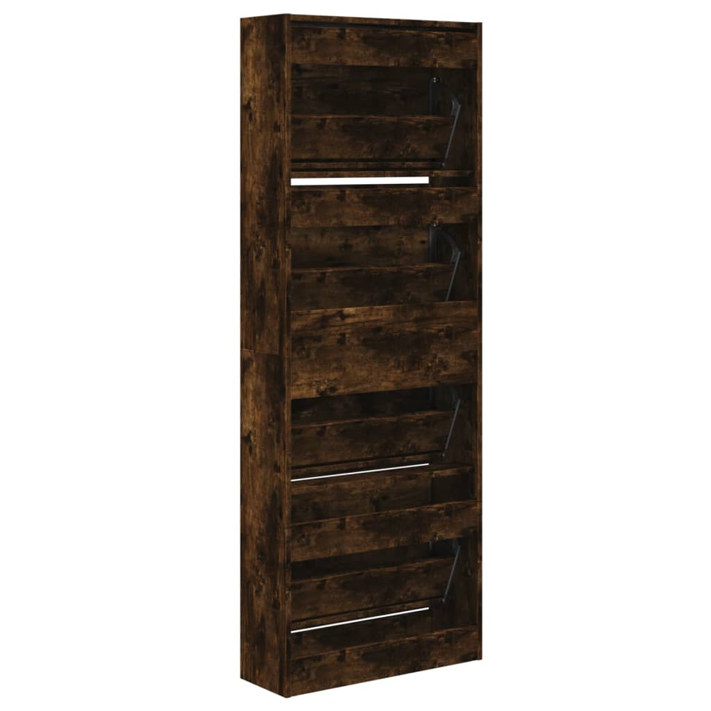 Shoe Cabinet Smoked Oak 60x21x163.5 cm Wood Material