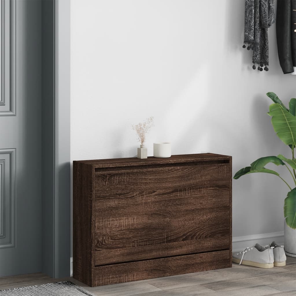 Shoe Cabinet Brown Oak Look 80x21x57 cm Wood Material