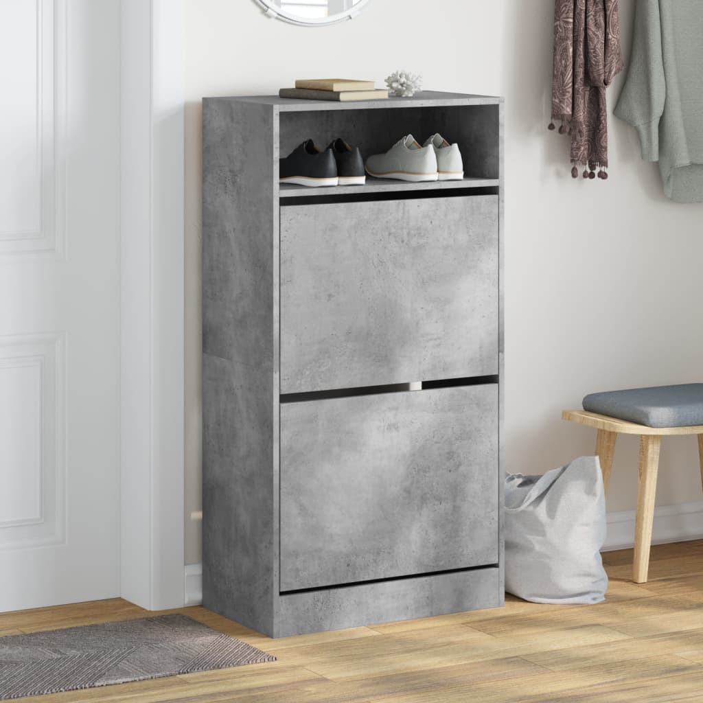 Shoe Cabinet Concrete Grey 60x34x116 cm Wood Material