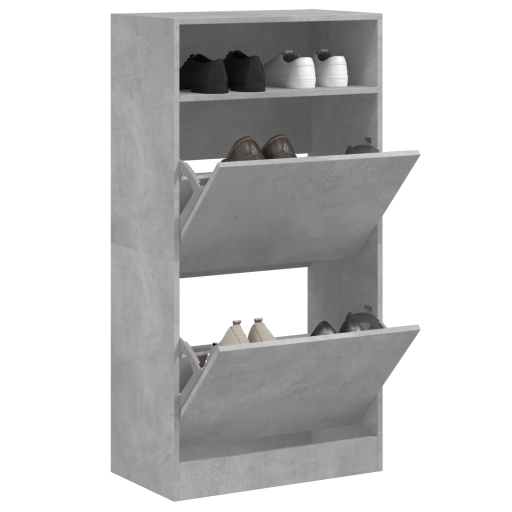Shoe Cabinet Concrete Grey 60x34x116 cm Wood Material