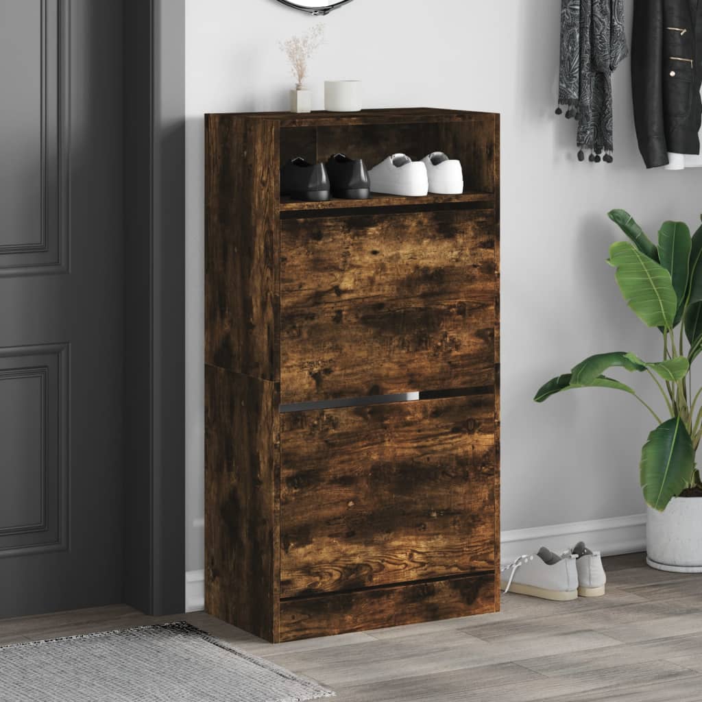 Shoe Cabinet Smoked Oak 60x34x116 cm Wood Material