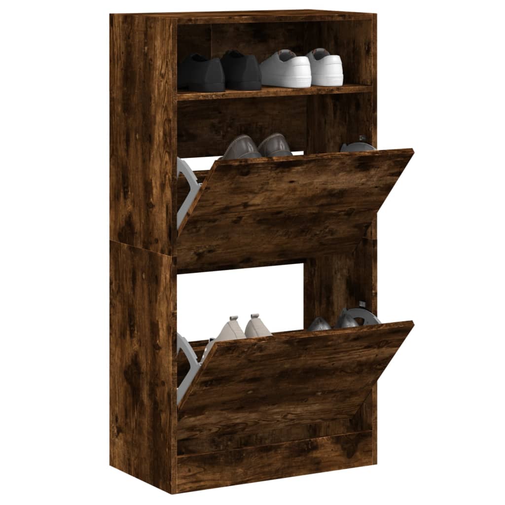 Shoe Cabinet Smoked Oak 60x34x116 cm Wood Material