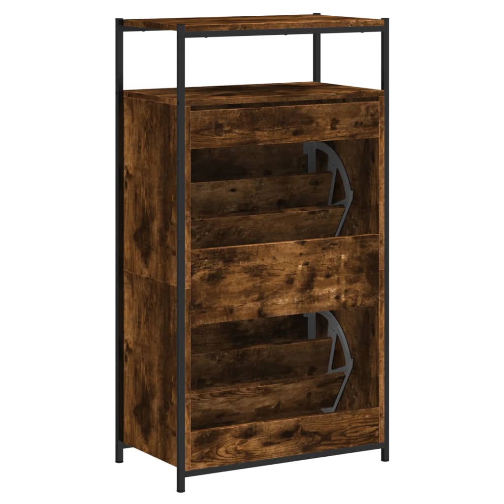 Shoe Cabinet Smoked Oak 60x34x112 cm Wood Material