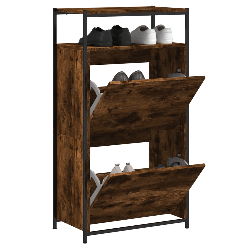 Shoe Cabinet Smoked Oak 60x34x112 cm Wood Material