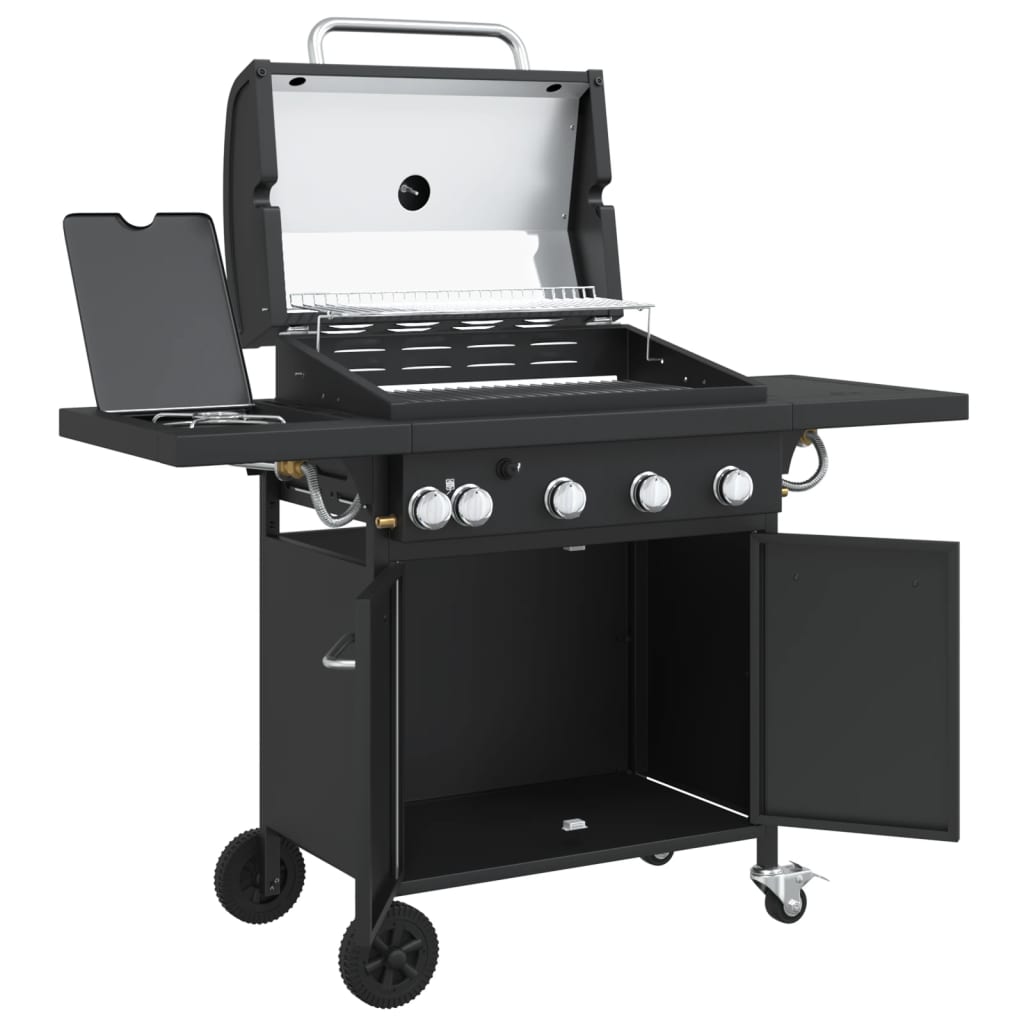 Grill à gaz à 5 flammes en acier thermolaqué noir