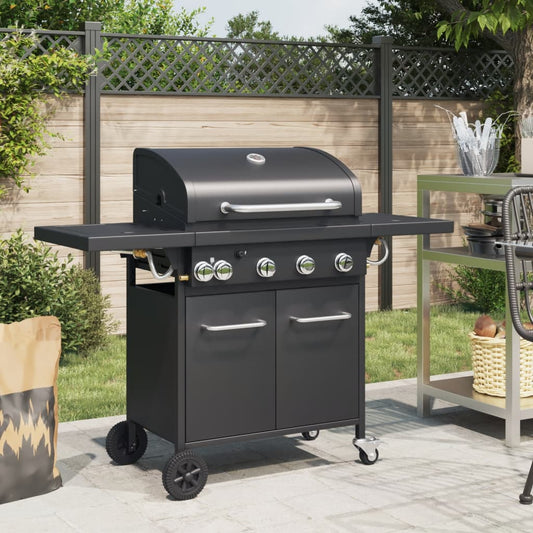 Gas grill with 5 burners Black powder-coated steel