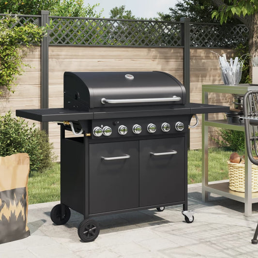 Gas grill with 7 flames Black powder-coated steel