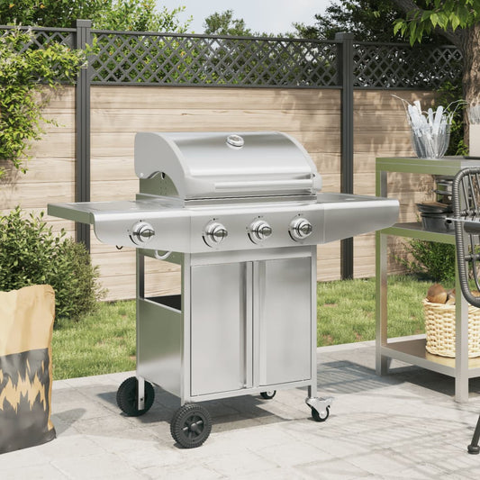 Gas Grill with 4 Burners Silver Stainless Steel