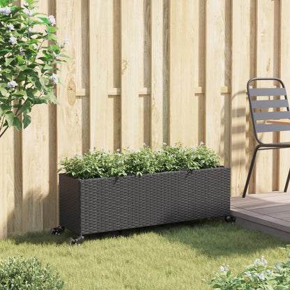 Hochbeet mit Rollen & 3 Fächern Schwarz 107x32x38cm Poly Rattan