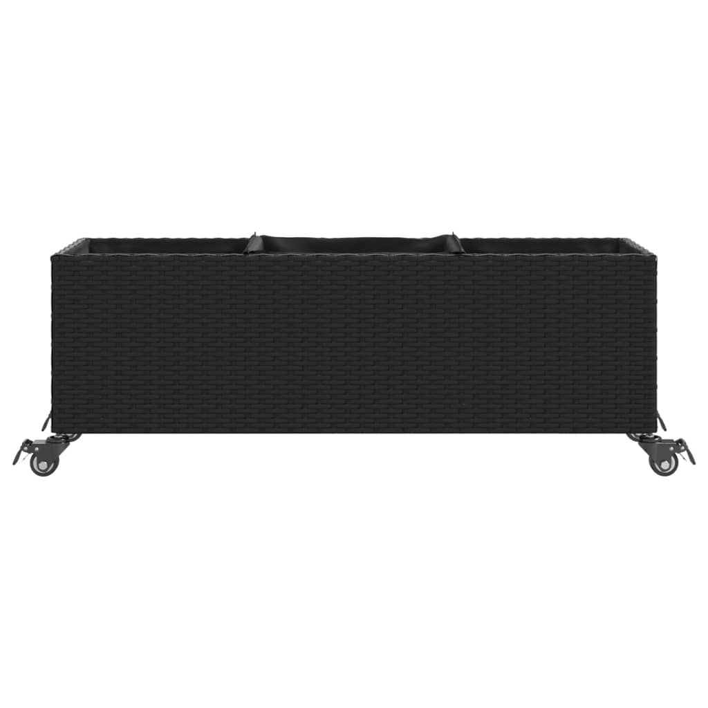 Hochbeet mit Rollen & 3 Fächern Schwarz 107x32x38cm Poly Rattan