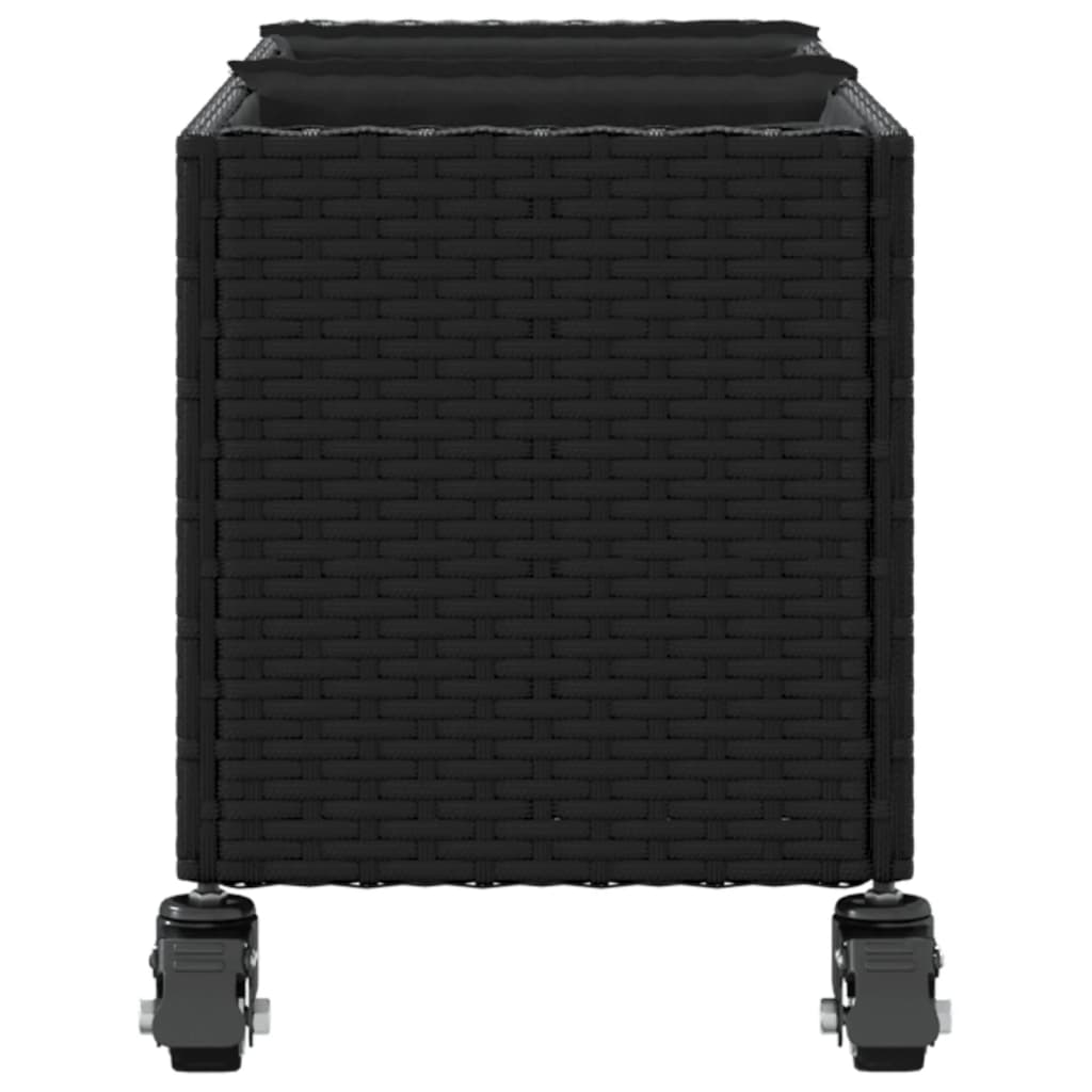 Hochbeet mit Rollen & 3 Fächern Schwarz 107x32x38cm Poly Rattan