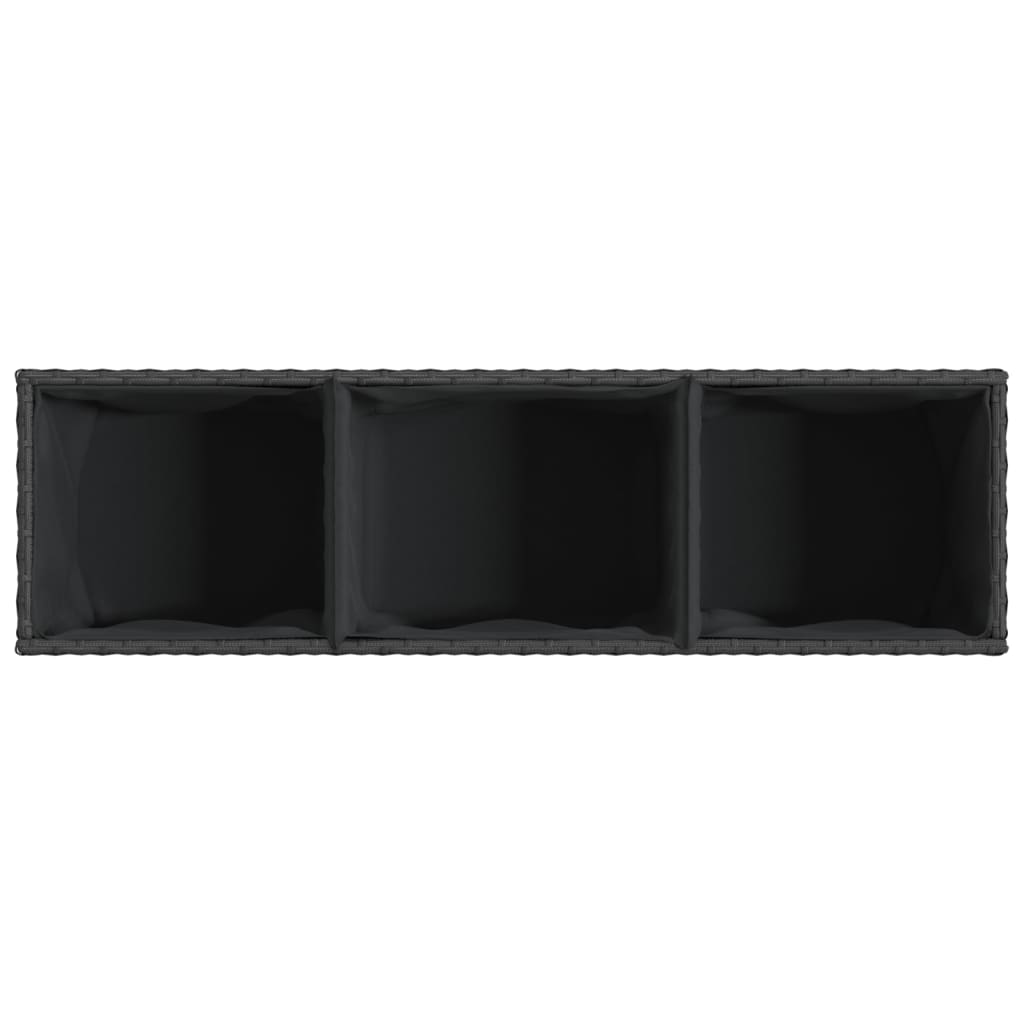Hochbeet mit Rollen & 3 Fächern Schwarz 107x32x38cm Poly Rattan