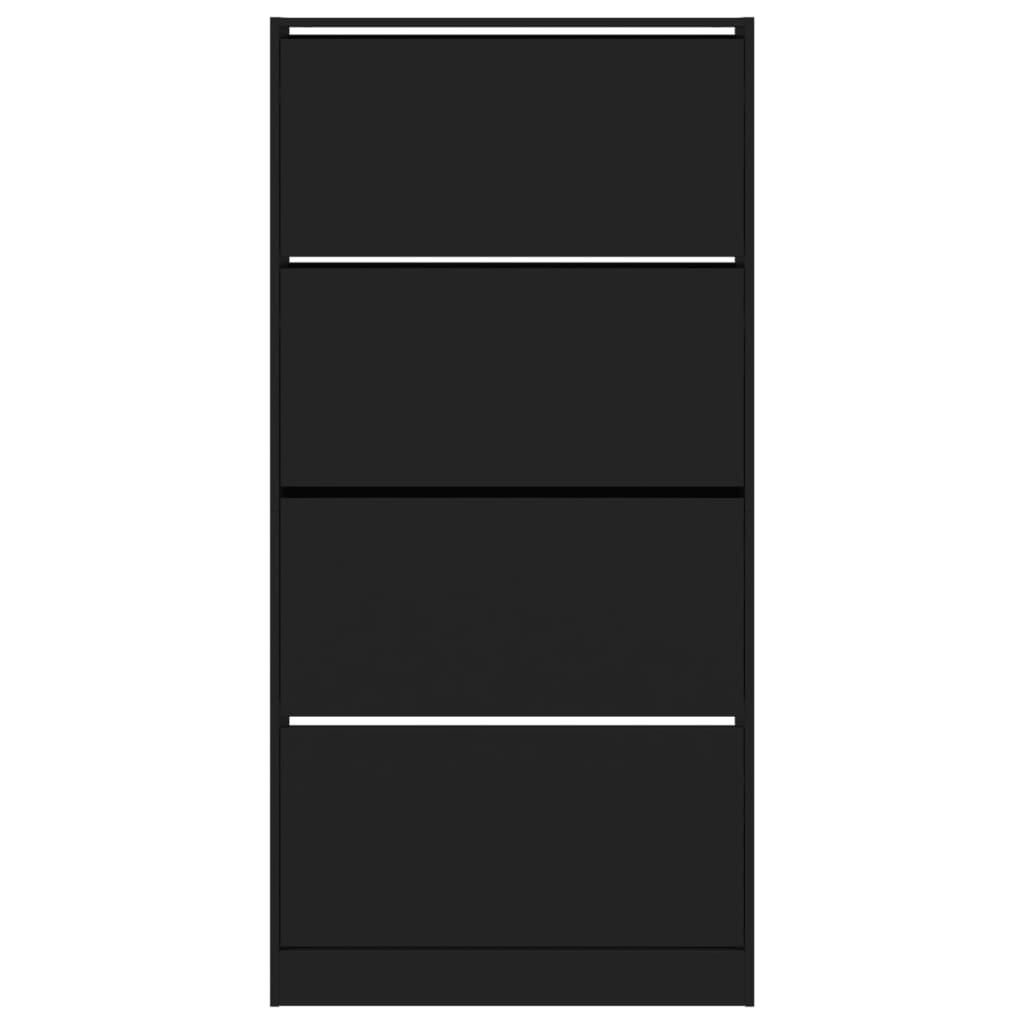 Schuhschrank mit 4 Klappen Schwarz 80x21x163,5 cm