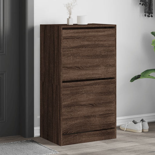 Shoe cabinet with 2 flaps, brown oak look, 60x42x108 cm