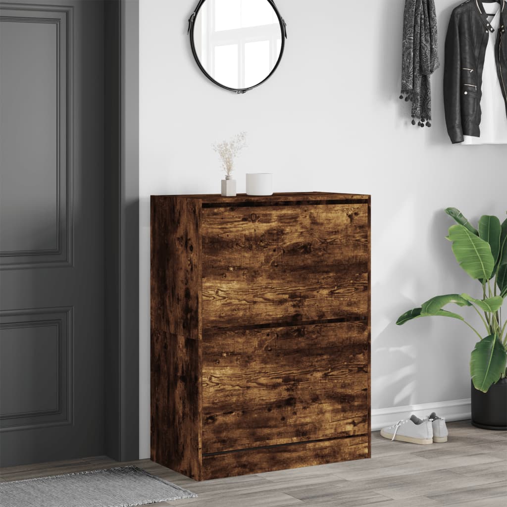 Shoe cabinet with 2 flaps smoked oak 80x42x108 cm