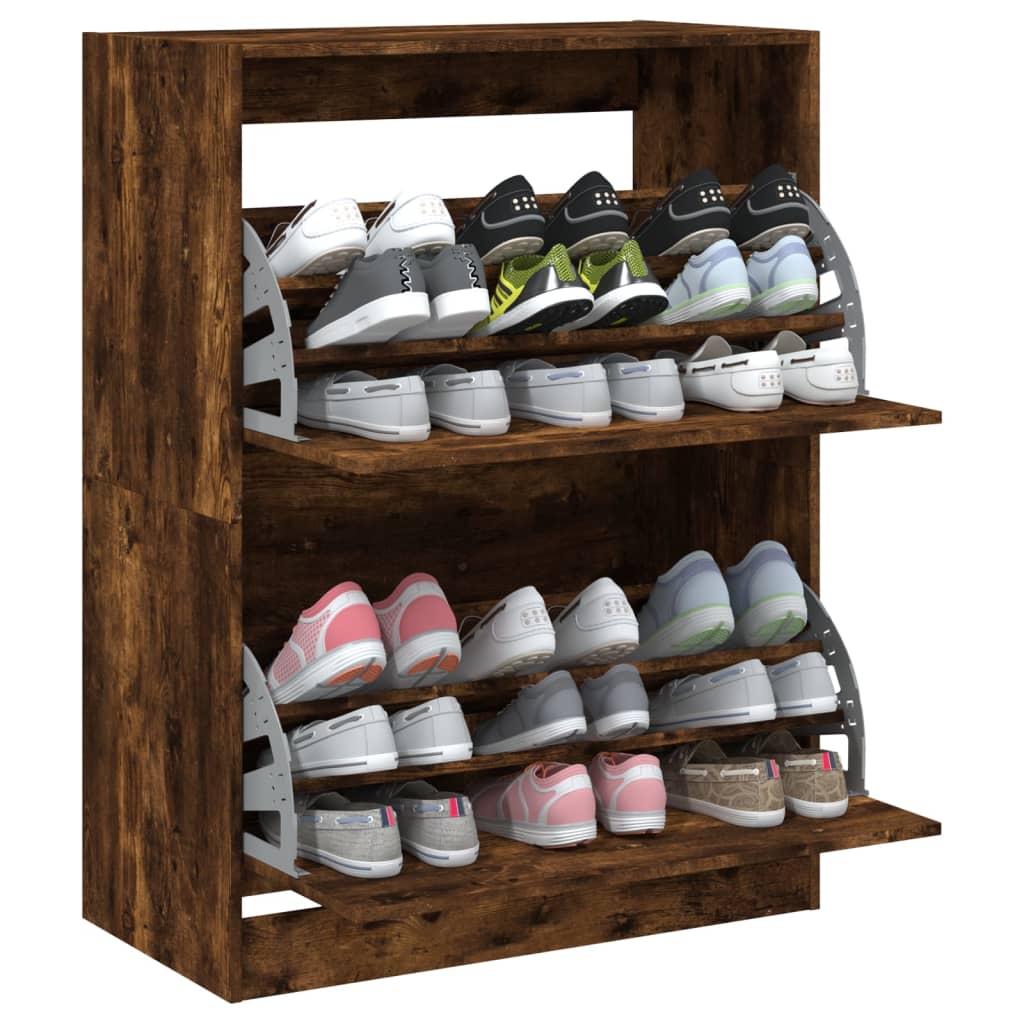 Shoe cabinet with 2 flaps smoked oak 80x42x108 cm