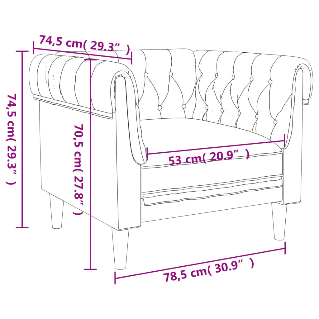 Fauteuil Chesterfield tissu marron foncé