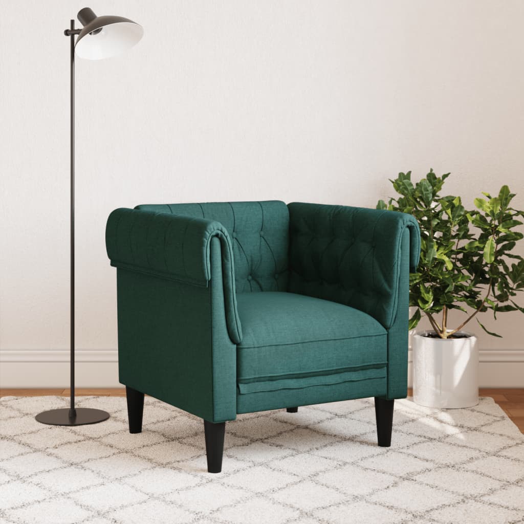 Fauteuil Chesterfield tissu vert foncé