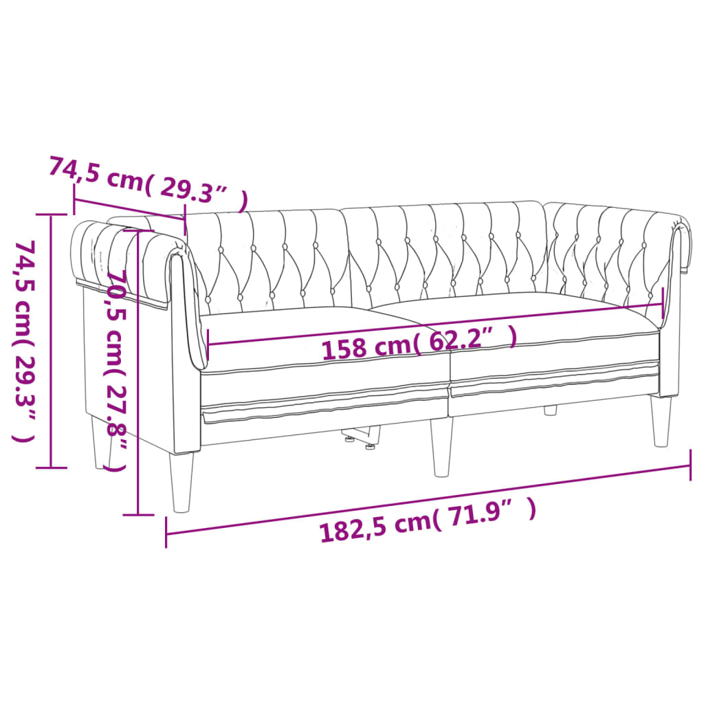 Canapé Chesterfield 2 places tissu gris clair