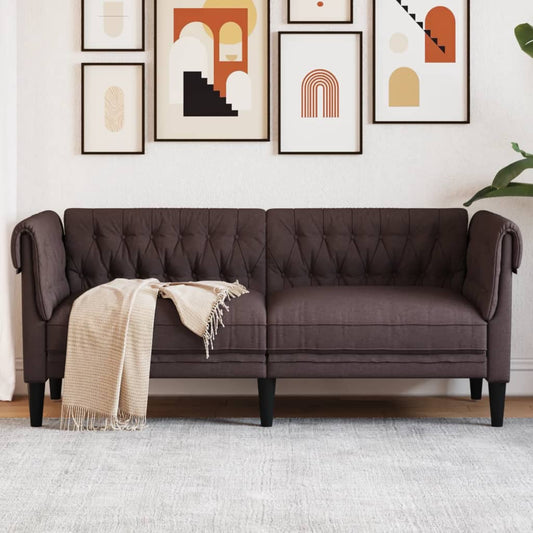 Canapé Chesterfield 2 places tissu marron foncé