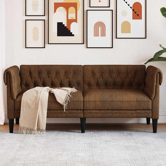 Canapé Chesterfield 2 places en tissu marron