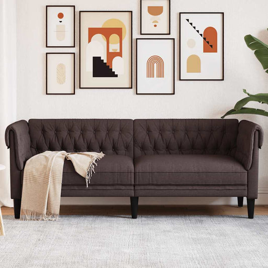 Canapé Chesterfield 3 places en tissu marron foncé
