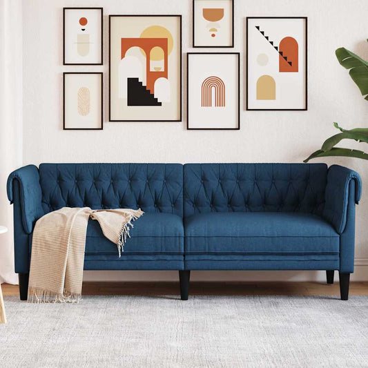 Canapé Chesterfield 3 places en tissu bleu