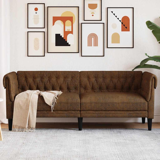 Canapé Chesterfield 3 places en tissu marron