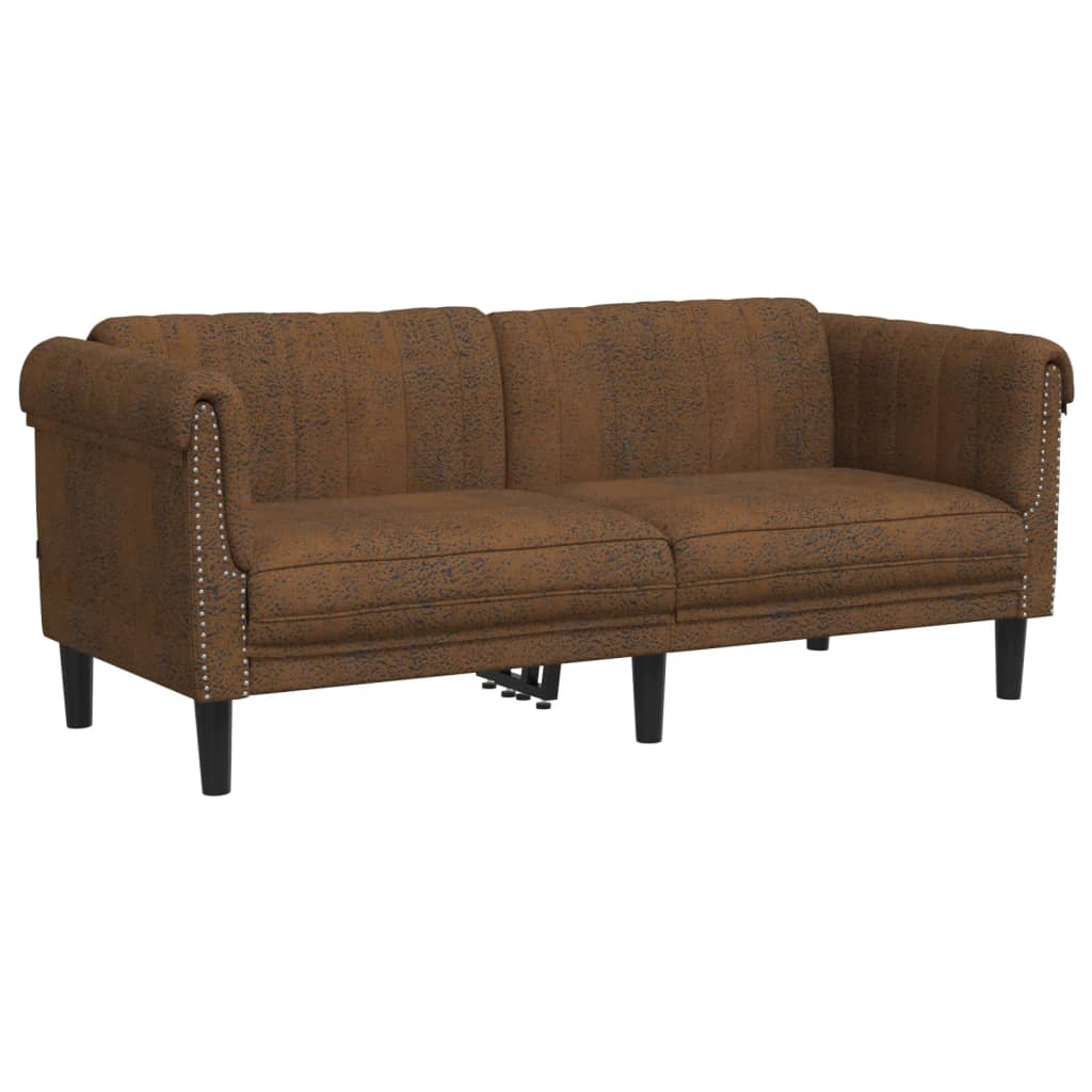 2-Sitzer Sofa Braun Kunstleder Wildleder-Optik