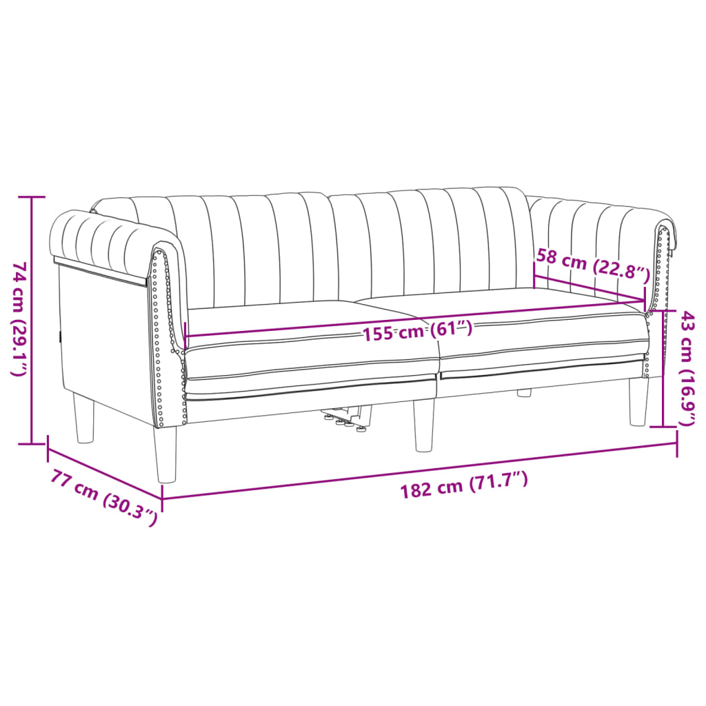 2-Sitzer Sofa Braun Kunstleder Wildleder-Optik