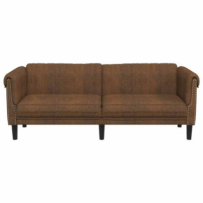 3-Sitzer Sofa Braun Kunstleder Wildleder-Optik