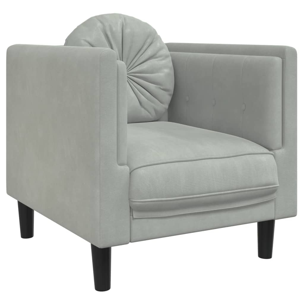 Fauteuil avec coussins velours gris clair