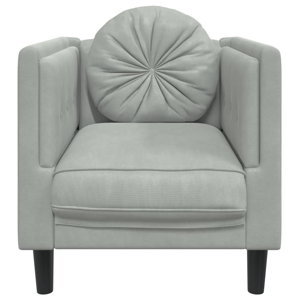 Fauteuil avec coussins velours gris clair