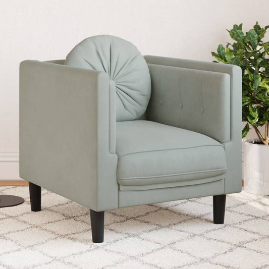 Fauteuil avec coussins velours gris clair