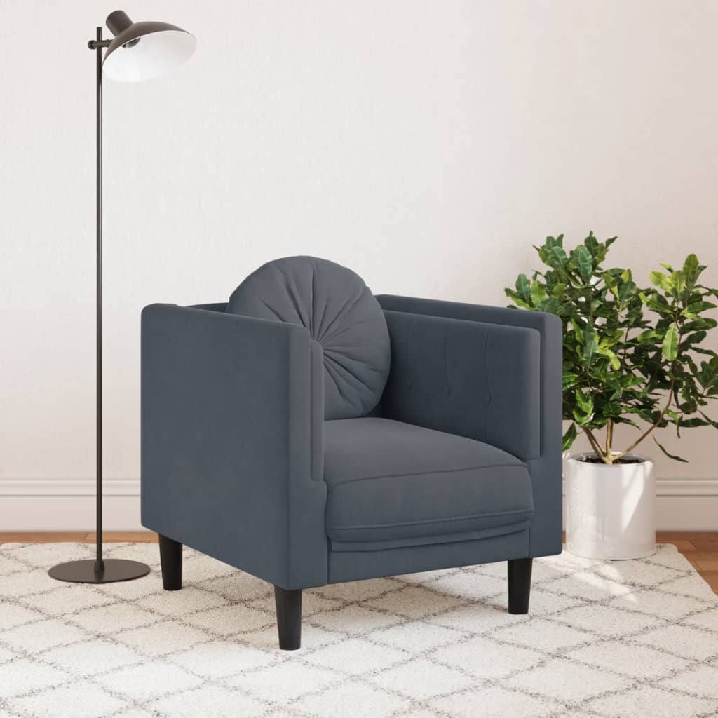 Fauteuil avec coussins velours gris foncé