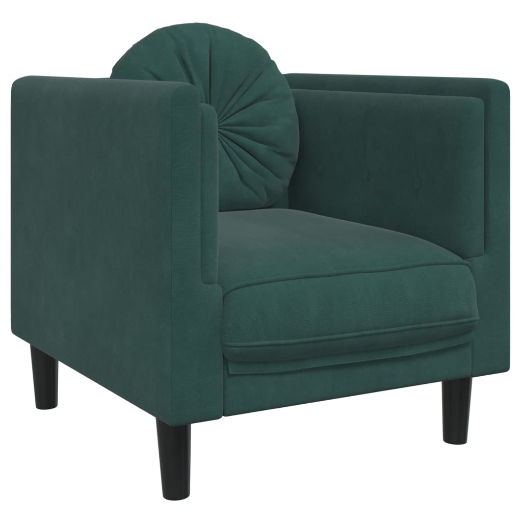 Fauteuil avec coussins velours vert foncé