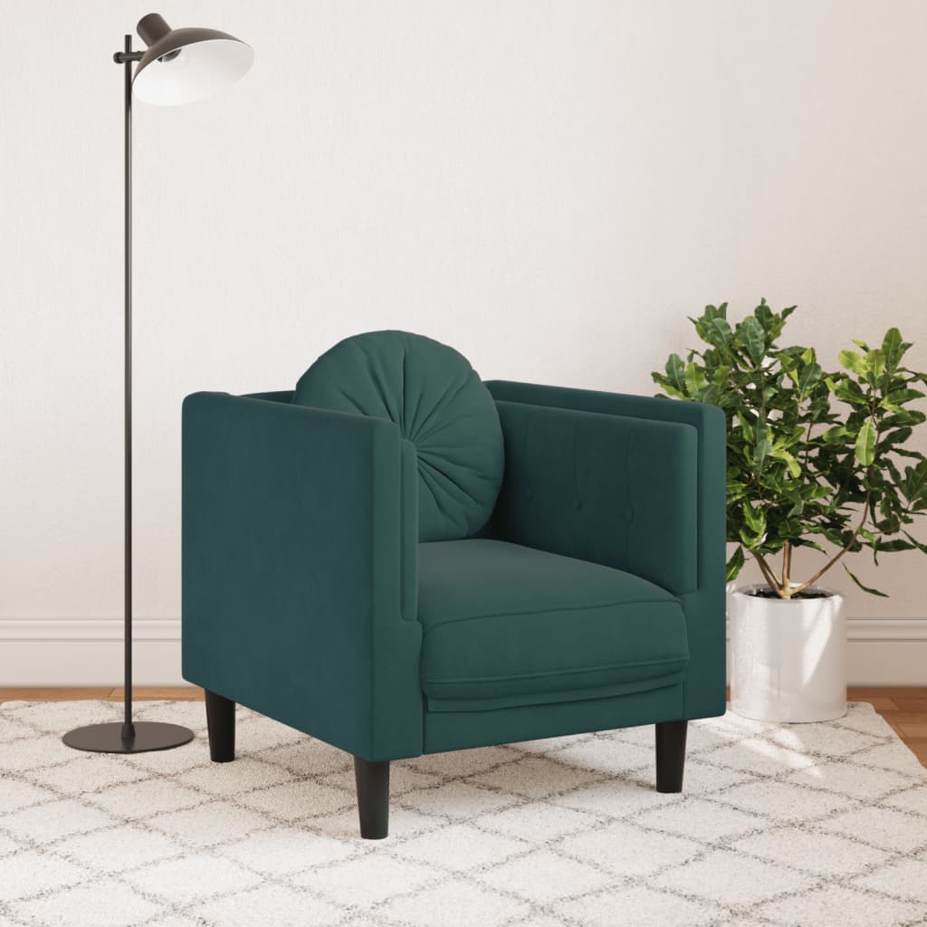 Fauteuil avec coussins velours vert foncé