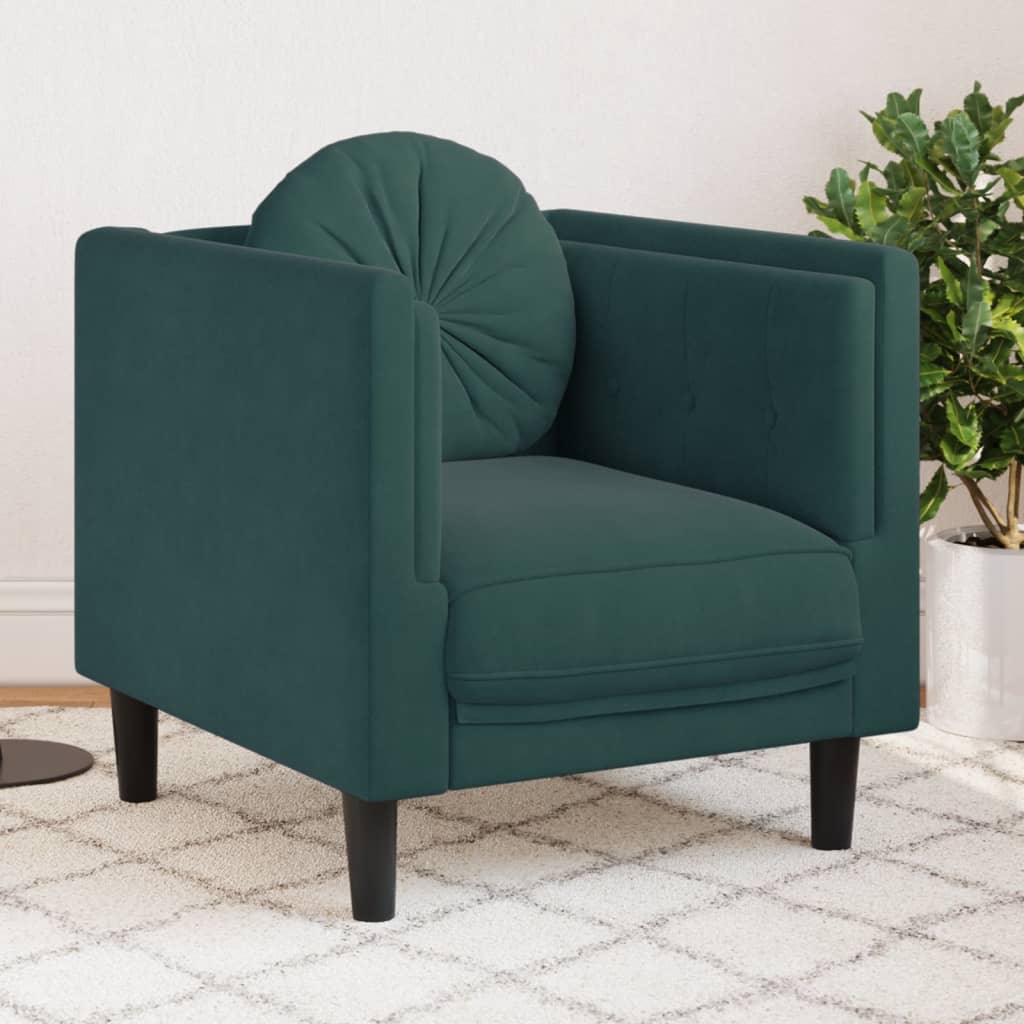 Fauteuil avec coussins velours vert foncé