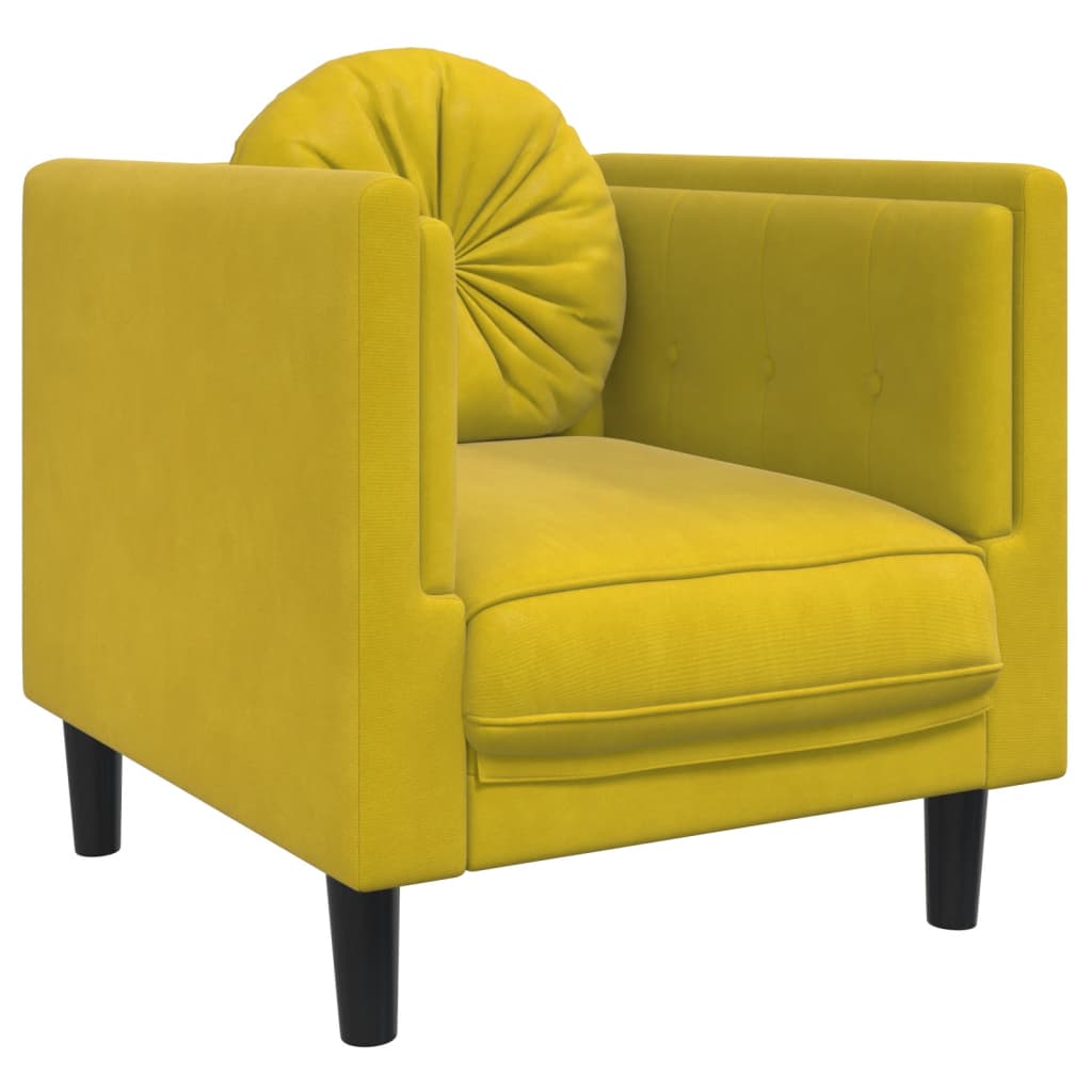 Fauteuil avec coussins en velours jaune