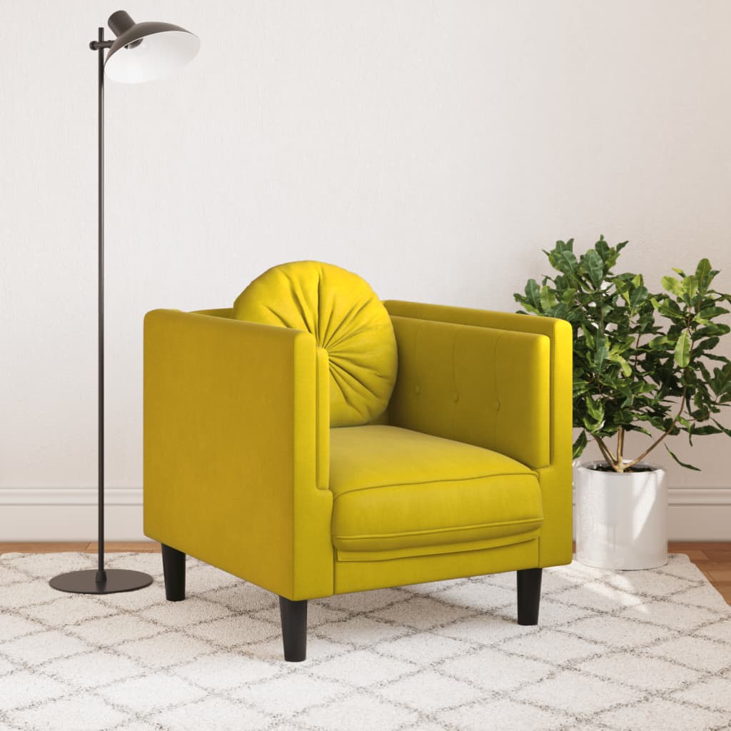 Fauteuil avec coussins en velours jaune