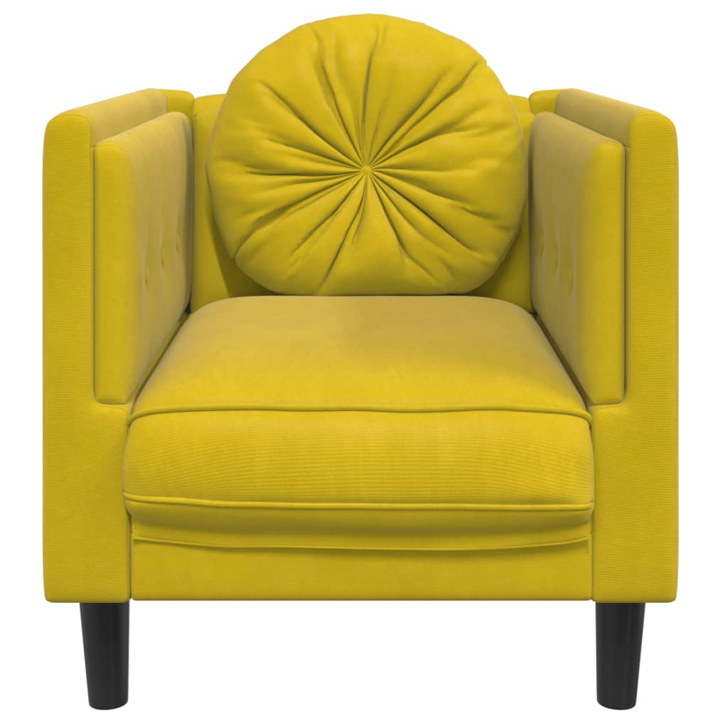 Fauteuil avec coussins en velours jaune